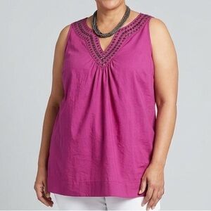 😍SHOW SPECIAL Pink V Neck Cotton Sleeveless Tank Studded Neckline est 4X